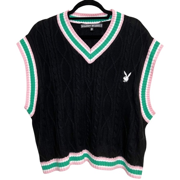 Playboy x Missguided Black Oversized Cricket Knit Vest - Picture 3 of 5